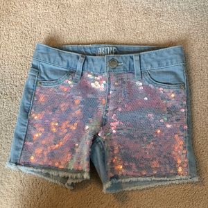 Justice Girls Denim Jean Shorts with Sequins size 10 Slim